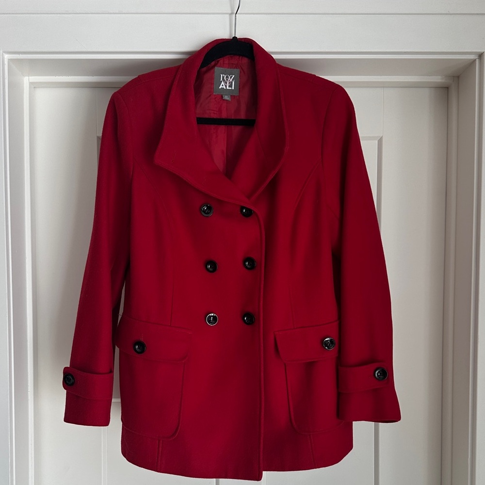 Roz & Ali Women's Red Pea Coat